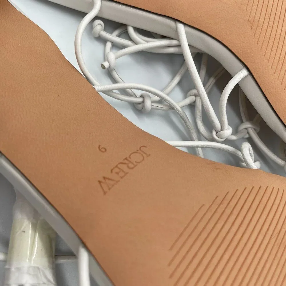 New J.Crew Zadie Knotted Lace Up‎ Kitten Heel Sandal Sz 9 White Leather - Picture 9 of 11